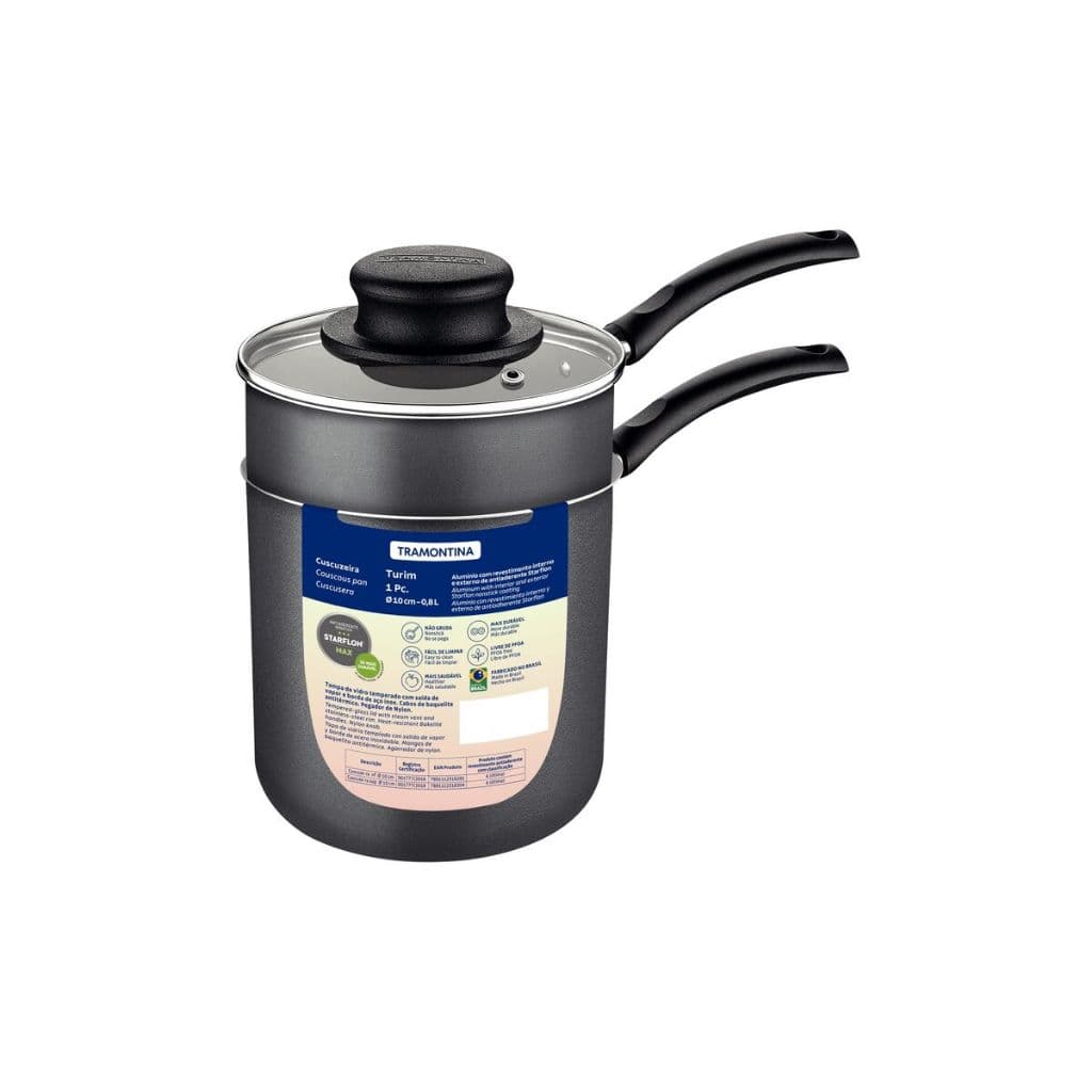 Cuscuzeira Tramontina em Alumínio Antiaderente Starflon Max Chumbo 10 cm 0,8 L