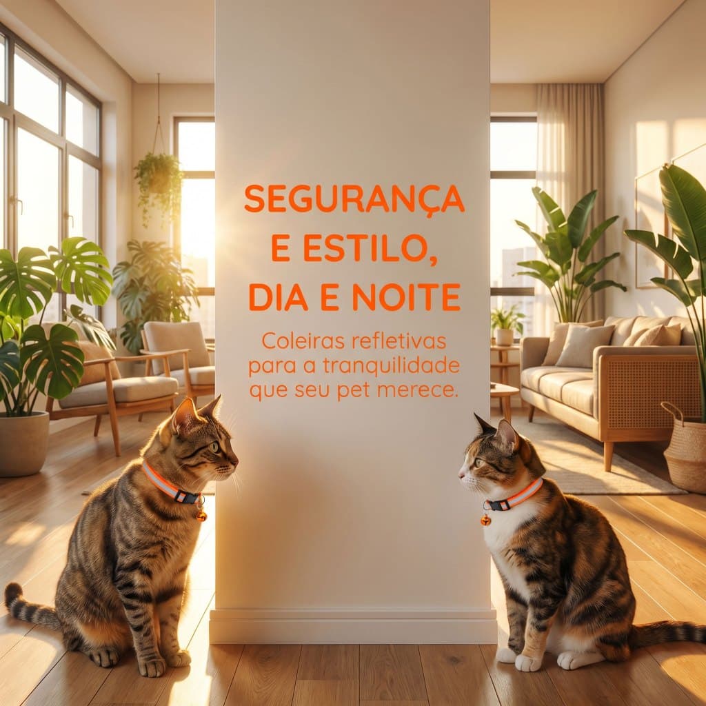 Coleira Refletiva p/ Gatos | Com Sino | Fecho de Segurança | Ajustável | Cães Pequenos