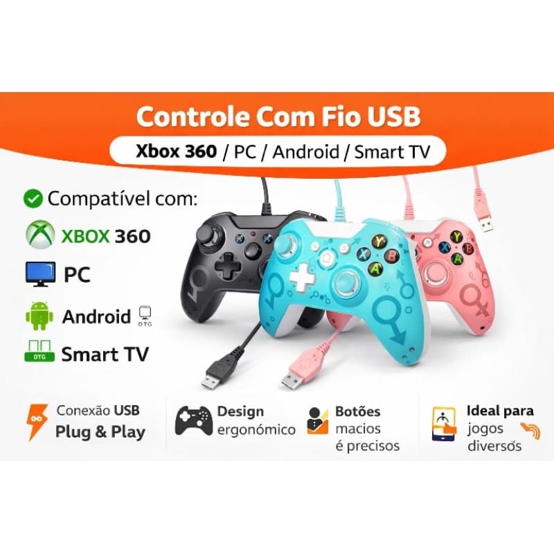 Controle Com Fio USB Compatível  / PC / Android / Smart TV sem a caixa