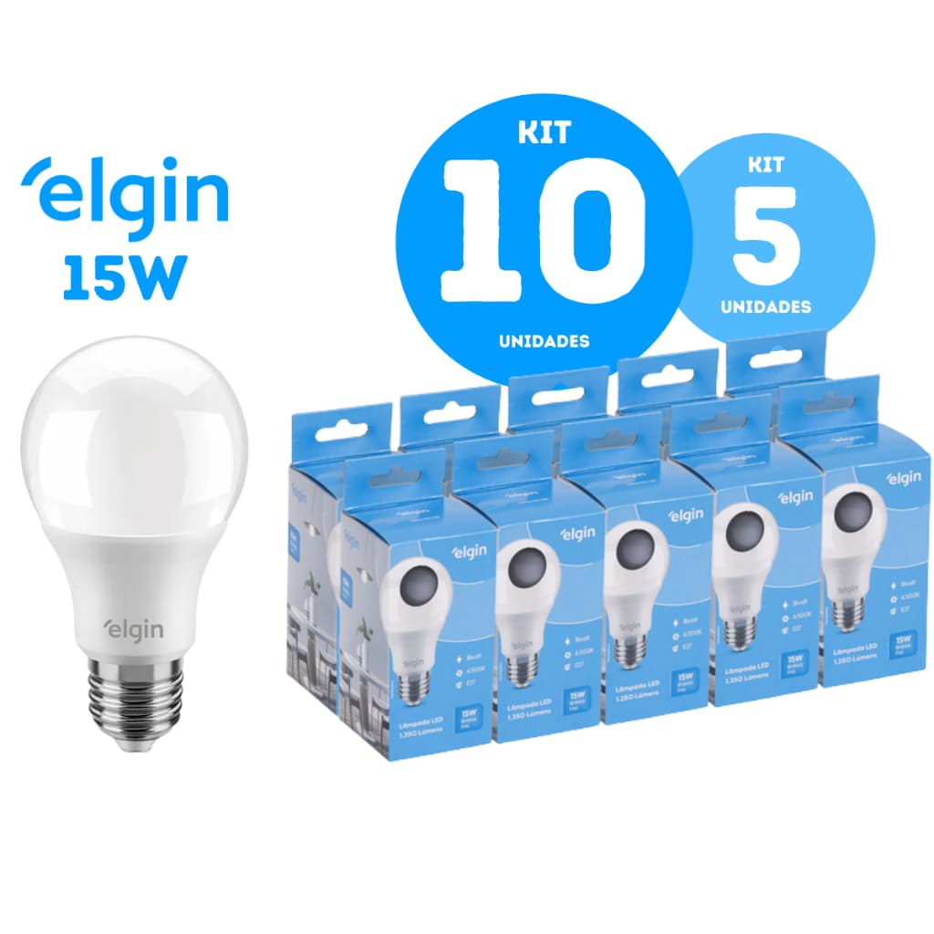 Lâmpada Bulbo 15w Elgin 6500k 10 ou 5 Unidades Branco Frio
