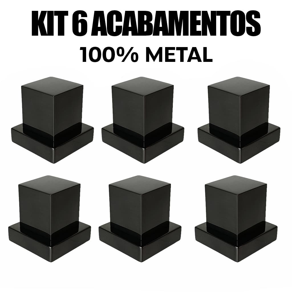 Kit 6 Acabamentos Registro Quadrado Preto Fosco Premium 100% Metal Banheiro Chuveiro Padrão Deca