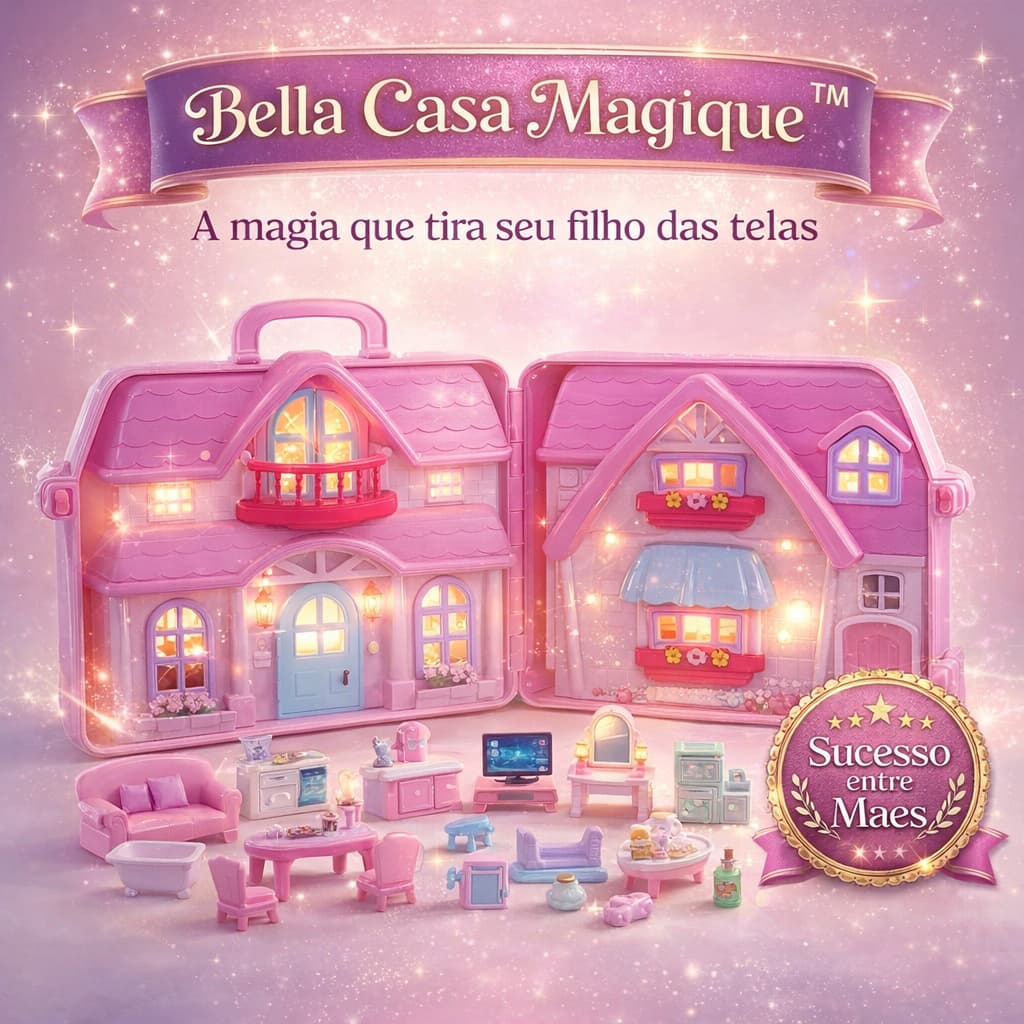 Casa de Boneca Infantil Portátil com Luz e Som Bella Casa Magique™ Maleta Completa com Móveis