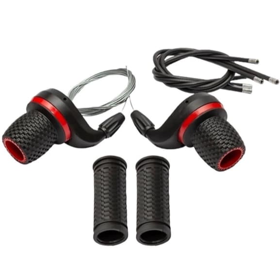 Alavanca Passador Trocador De  Marchas Bicicleta 18 e 21 Velocidades 3x6/7v Marchas Com Punho Grip Shif + Par de Manopla
