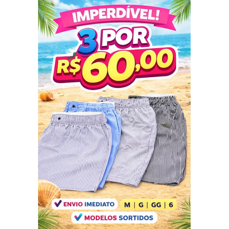 KIT COM 3 BERMUDAS MASCULINAS SORTIDAS – SUPER PROMOÇÃO!