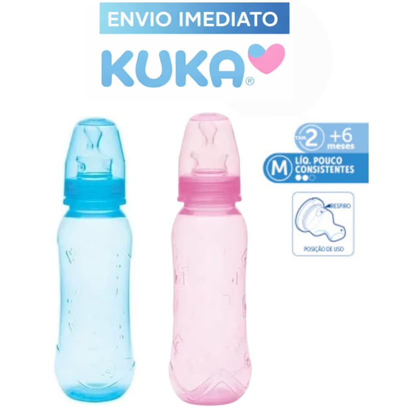 Mamadeira Aquarela Kuka 250ml Bico Anatômico Ortodôntico 100% Silic Nº 2 Furo M ou Bico de Reposição