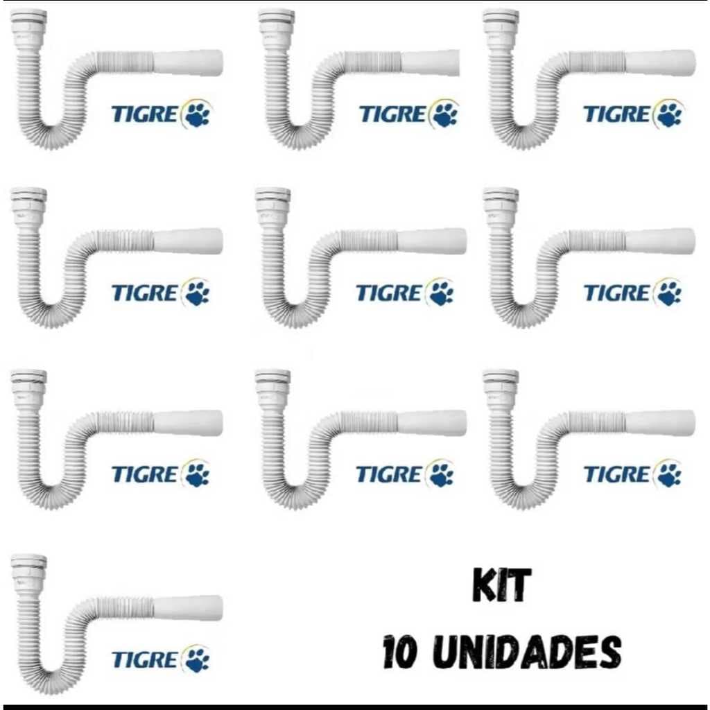 Kit 10 Unidades Tigre Sifão Universal Flexível para Pia, Cozinha, Tanque, Lavatório