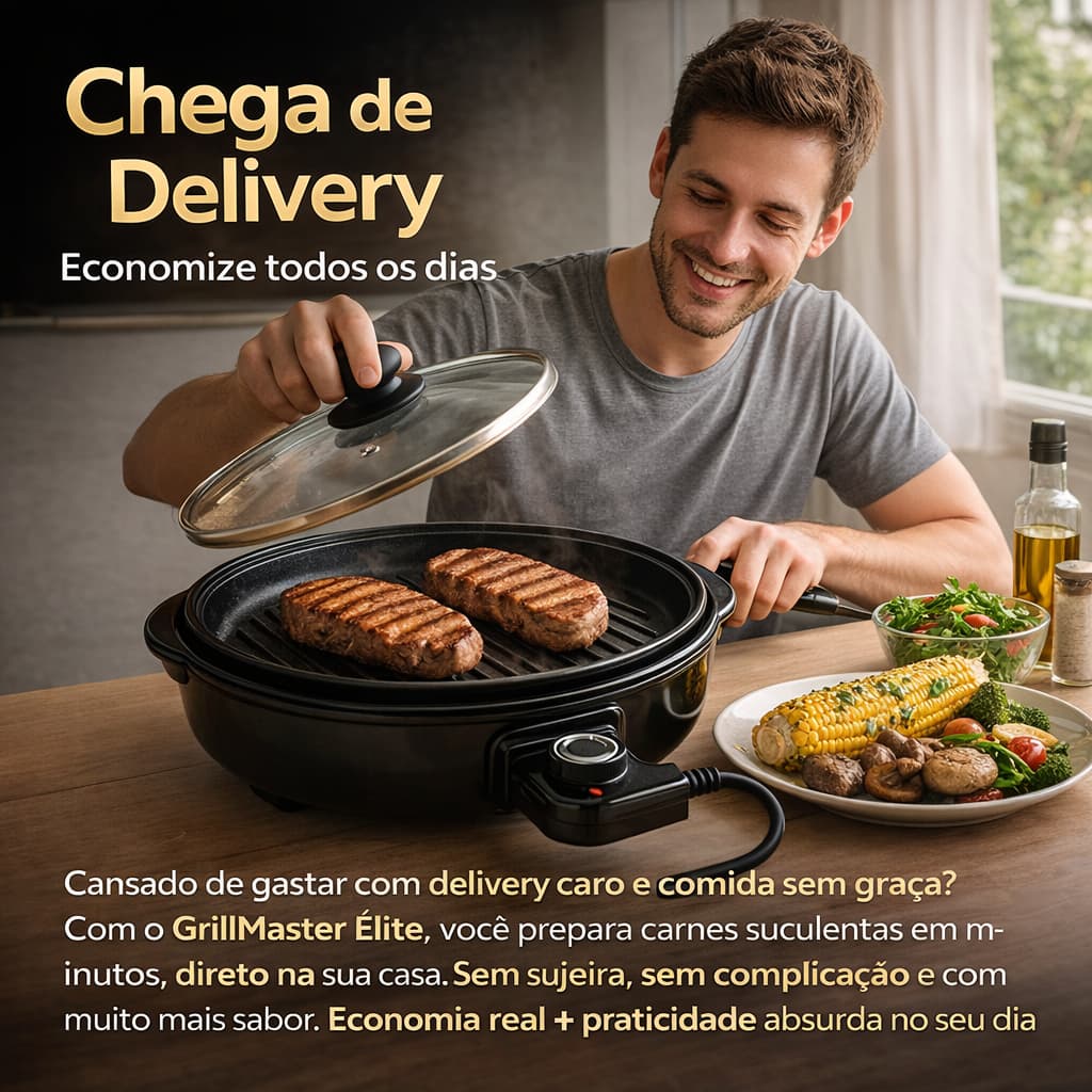 Grill Elétrico 127V com Termostato 1200W Antiaderente Churrasqueira Elétrica Portátil Tampa de Vidro