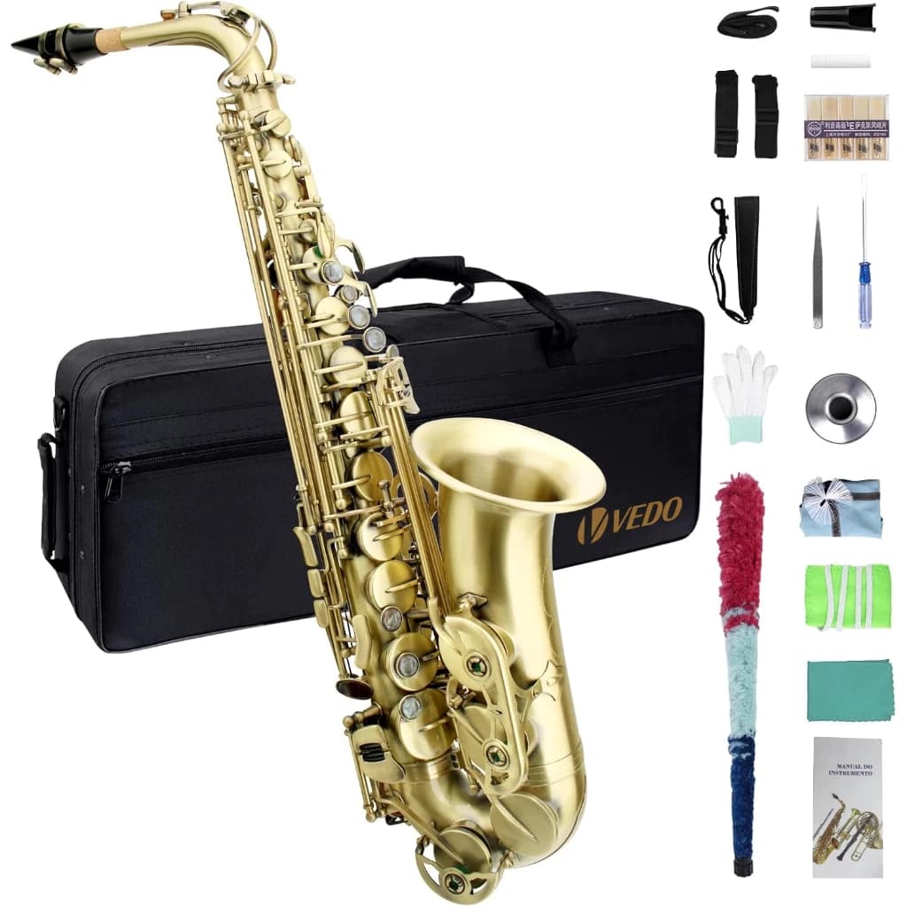 VEDO Saxofone alto em Mi, cobre, bronze antigo, laca, nível profissional, iniciantes e estudantes, laca dourada antiderr