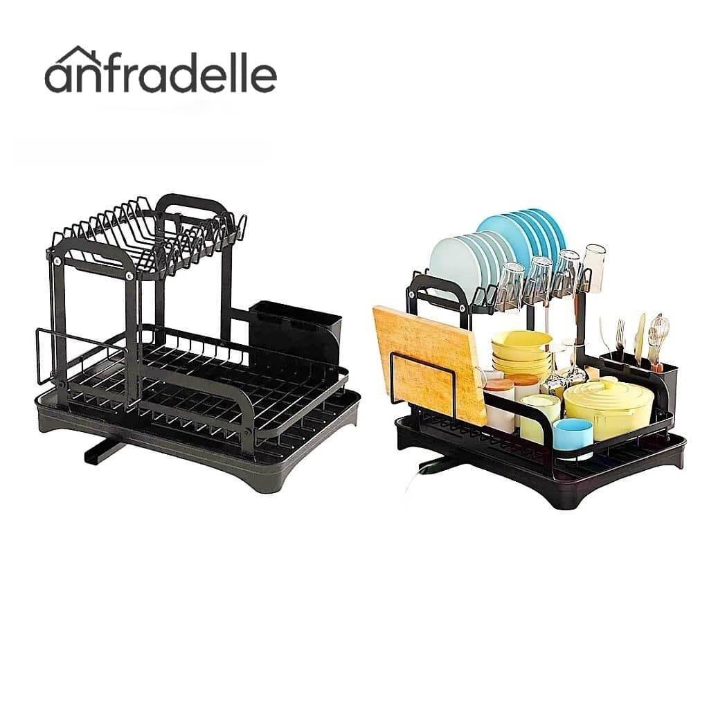 Escorredor de Louça Rack De Cozinha 2 Andares Preto haosin