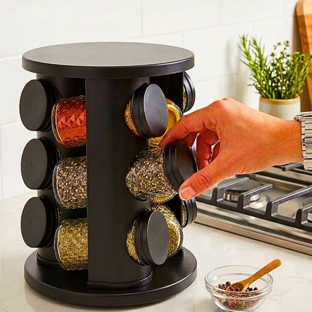 Porta Tempero Giratório 9 Potes – Organiza Cozinha, Ideal para Casa, Prático para Bancada e Armário