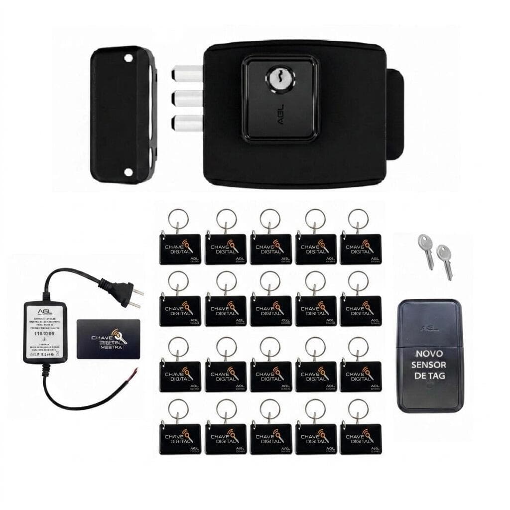 Kit Fechadura Ultra Card AGL + 20 unidades Chaveiro Digital Tag 13,56Mhz