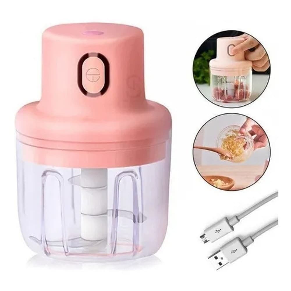 Mini moedor de alho elétrico sem fio com 3 lâminas de aço inoxidável e USB 250ml para processamento