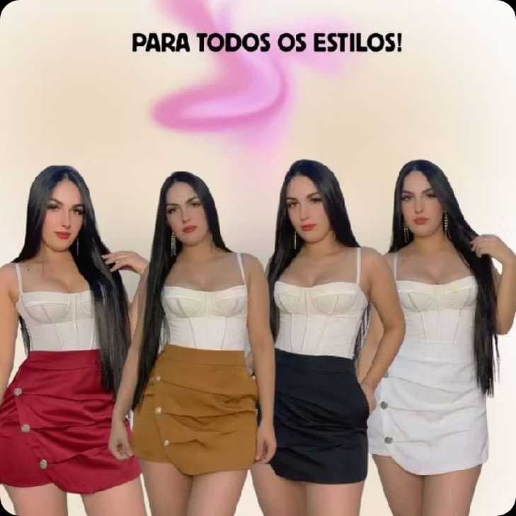 Short Saia Casual com Pregas Laterais e Três Botões, Tecido Alfaiataria