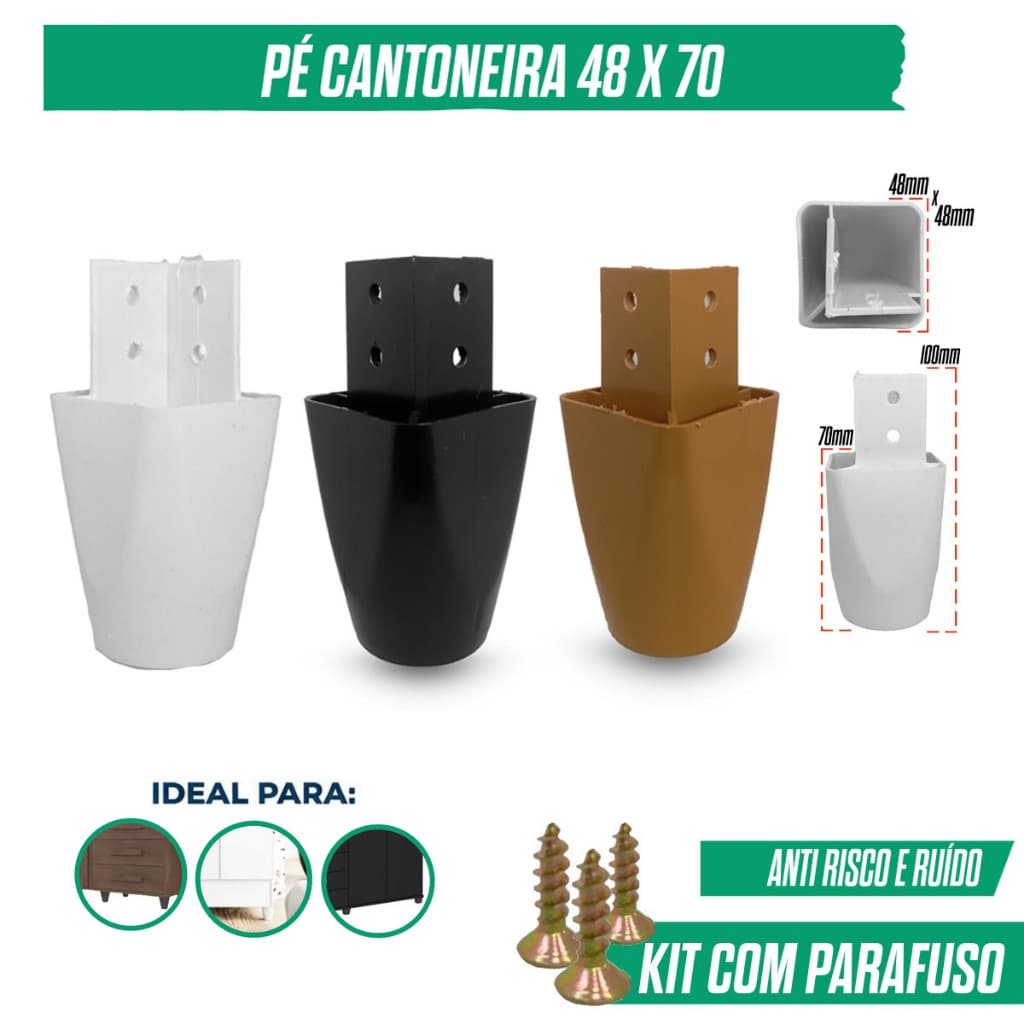 Kit 4/6/8/10/12/20 Pé Para Armário Roupeiro Pezinho Canto de Móveis Cômoda Reforçado 48x48x70mm
