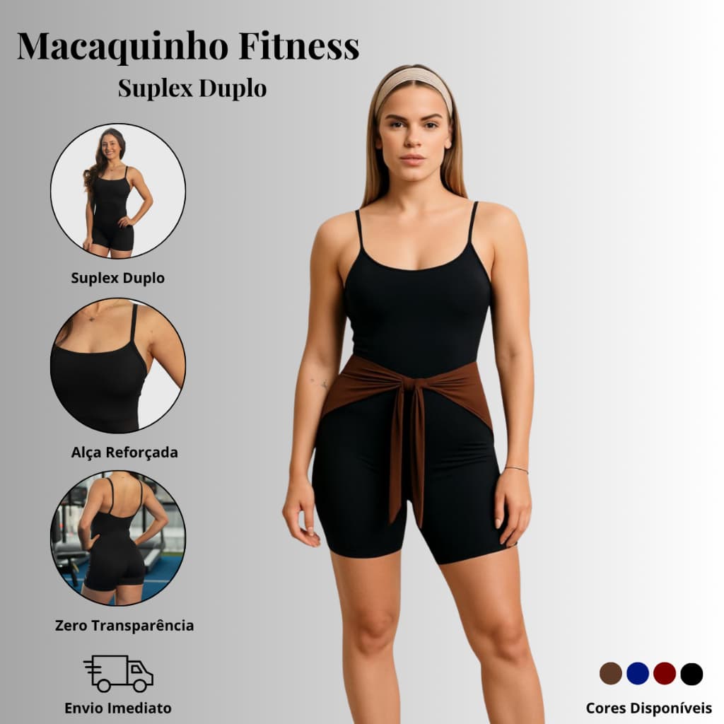 MACAQUINHO FITNESS ZERO TRANSPARÊNCIA SUPLEX DUPLO Alça Slim Reforçada Macacão Casual Treino Corrida