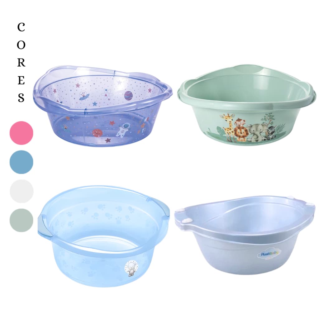 BACIA INFANTIL 15 LITROS ADOLETA ROSA AZUL BRANCO TRANSLUCIDA CESTO MULTIUSO BACIA PLASTIBABY