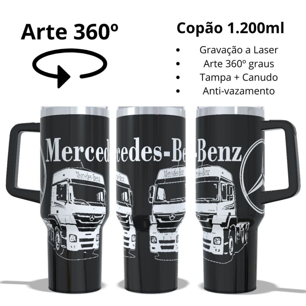 COPO TÉRMICO 1200ML COPÃO COM CANUDO COM ARTE A LASER 360 GRAUS TEMA: CAMINHÃO