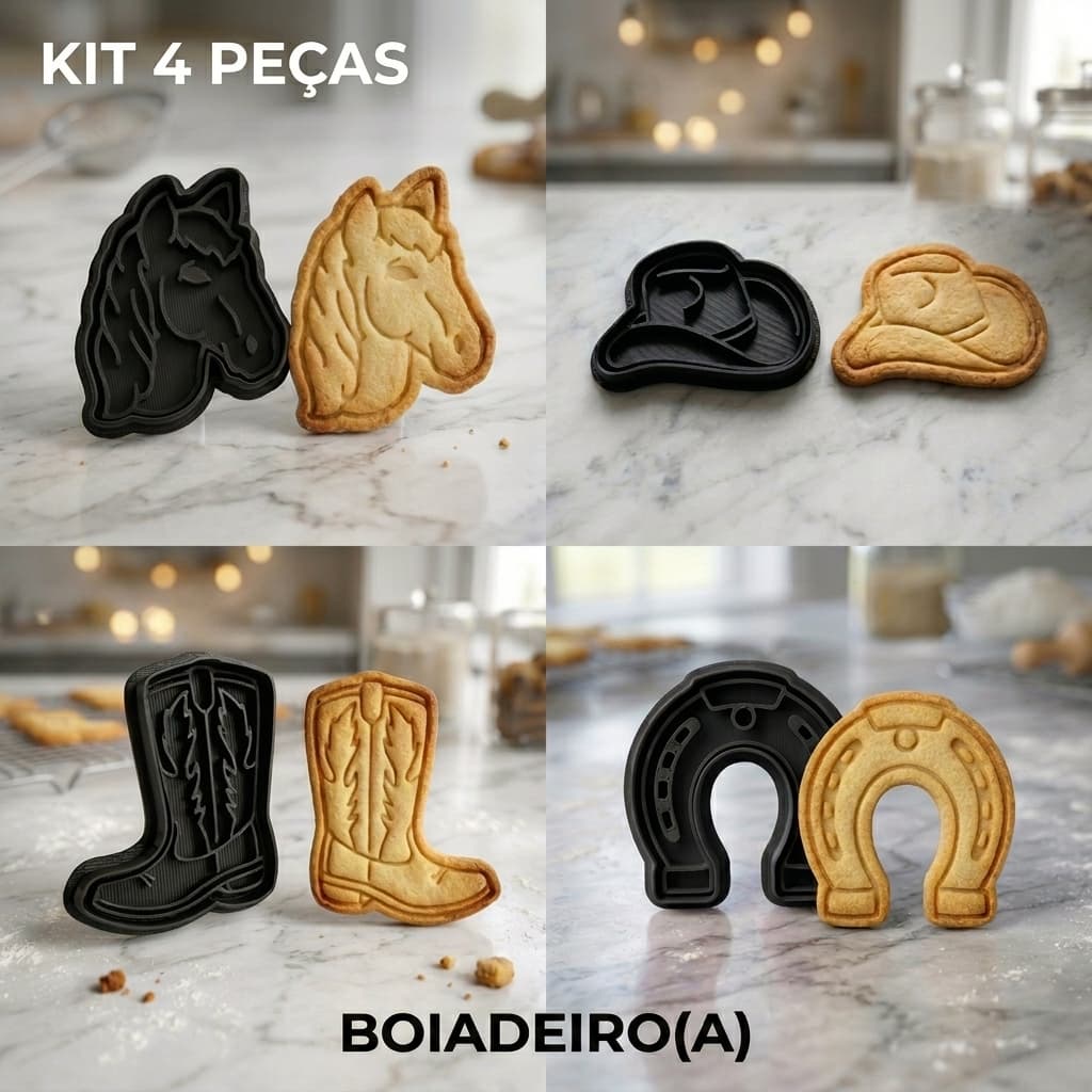 Cortador Biscoito Kit Boiadeiro Boiadeira Confeitaria Fondant Pasta Americana Alta Precisão