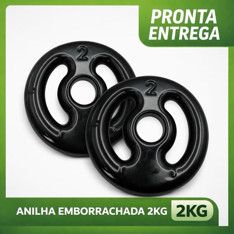 Kit 2 Anilhas 2Kg Emborrachada Academia Musculação Preto (ENVIO IMEDIATO)