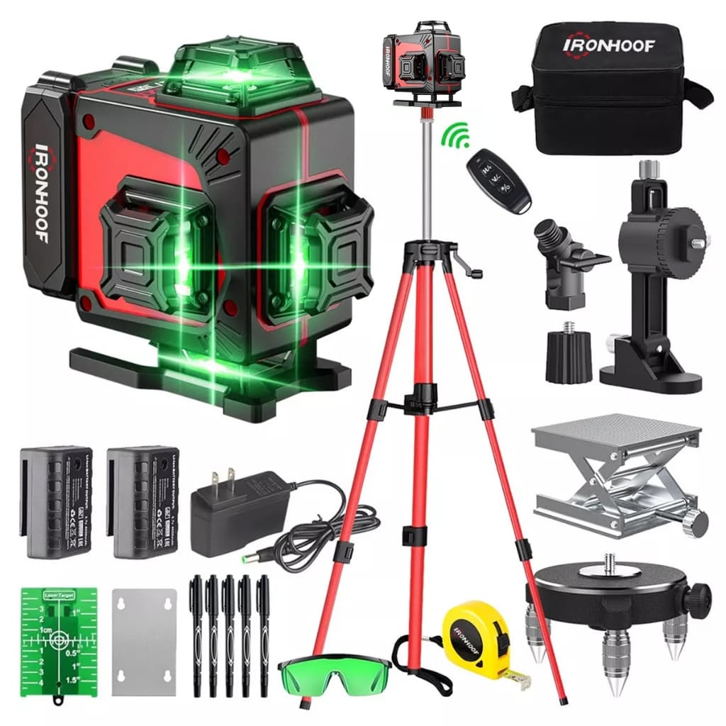 Ironhoof Nivel A Laser 16 Linhas Verde 360 Grau 4D com Tripé Autonivelamento Precisão ±1mm/10m