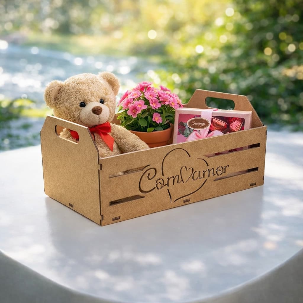 Caixote Organizador Decoração Presente " COM AMOR" 26x 15x 11 MDF CRU KIT 05