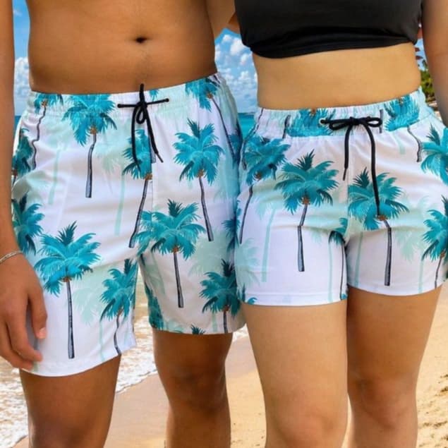 Kit Short Casal Mozão Mauricinho Praia Bermuda Tactel Com Elastano Masculino Feminino Combinadinho Conjunto Namorado