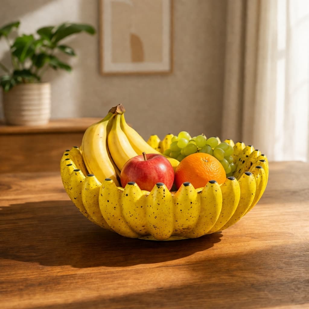 Fruteira Banana Grande Mesa Centro Cozinha Frutas Cacho Cerâmica Decoração