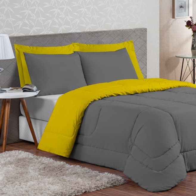 Kit Edredom Ternura Casal Queen 6 Peça Promoção amarelo/cinza