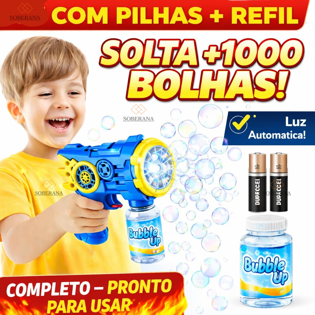 Brinquedo Máquina Lança Bolha De Sabão Colorido Infantil - Arminha Led Automática