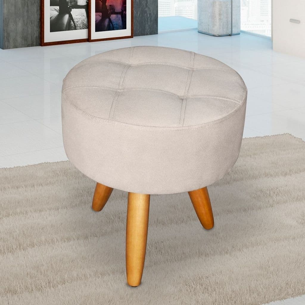 Puff redondo decorativo resistente madeira pés Palito moderno