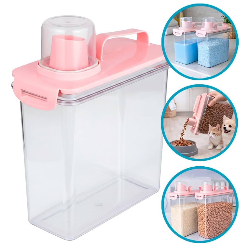 Dispenser Hermético Rosa 3 Litros Com Bico Direcionador Ideal Para Lavanderia Ou Cozinha Em Acrílico