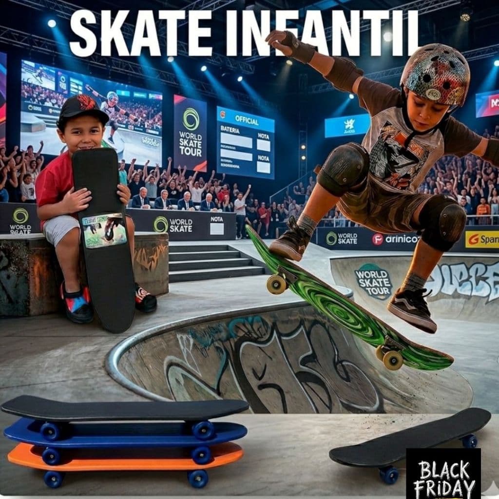 Skate Infantil Juvenil Tamanho 60cm Semi Profissional Preto Shape Brinquedos de Menino Menina Colorido