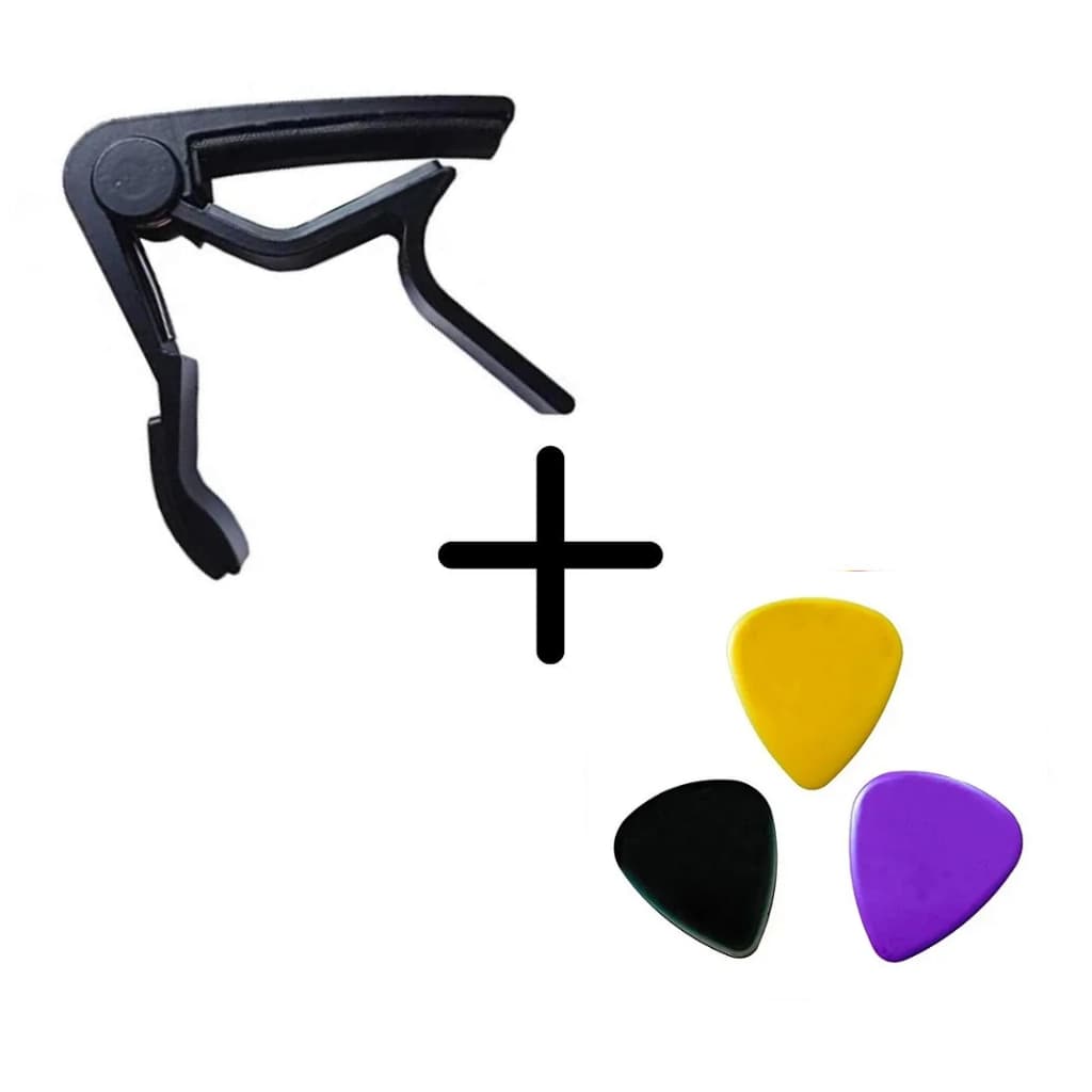 Capotraste para violão/guitarra + conjunto de palhetas
