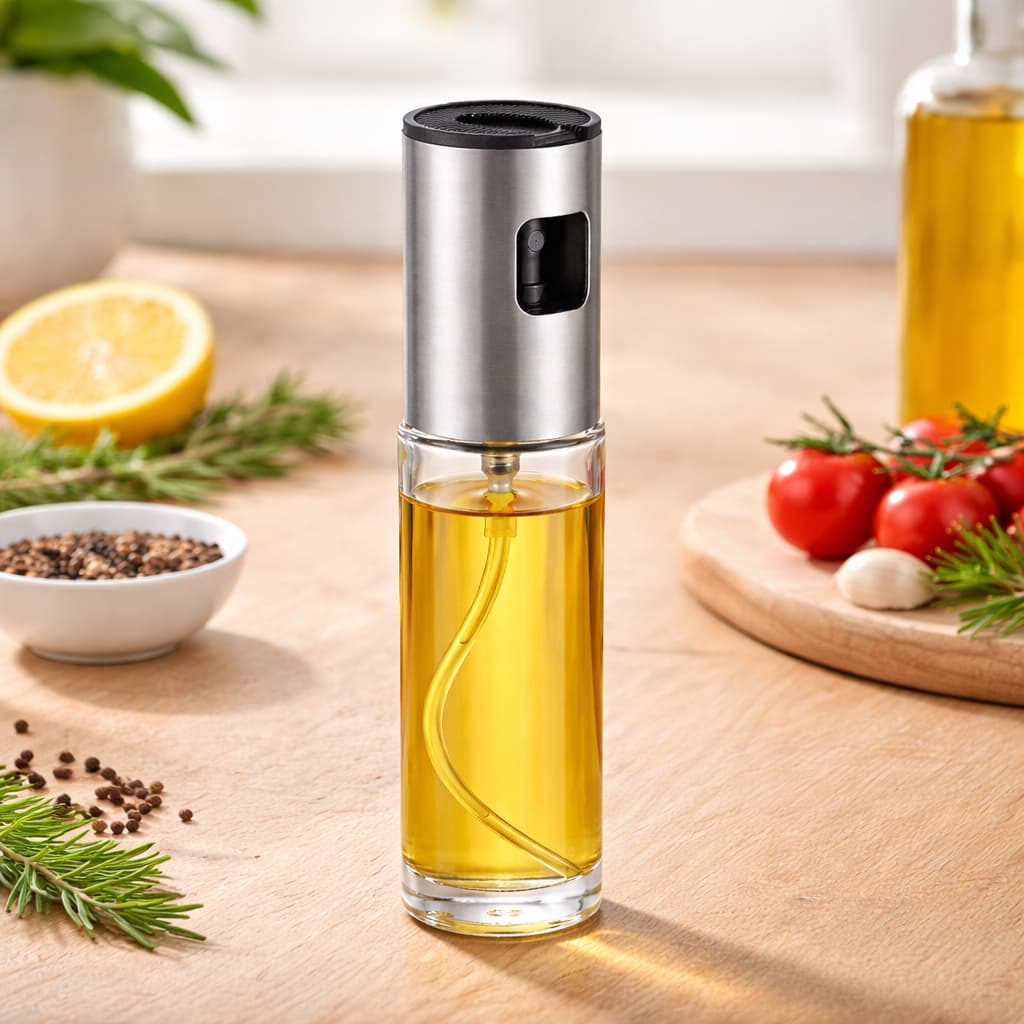 Pulverizador de Óleo Spray em Vidro e Inox 100ml | Borrifador para Cozinha Air Fryer e Saladas