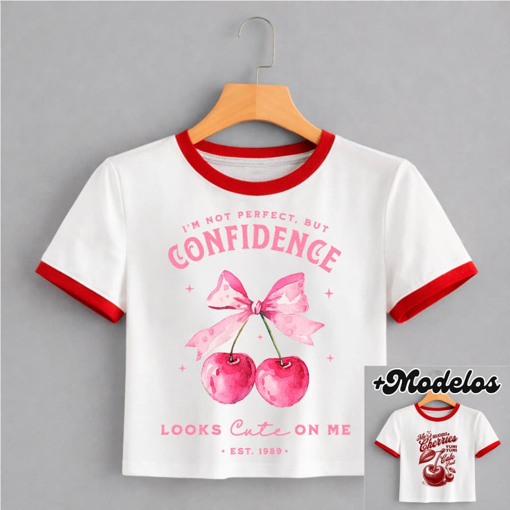 BABY TEE Feminina, Modelo CHERRY CEREJA, Cropped Camiseta - Estilo Alternativa Y2K Blogueira Streetwear Tumblr