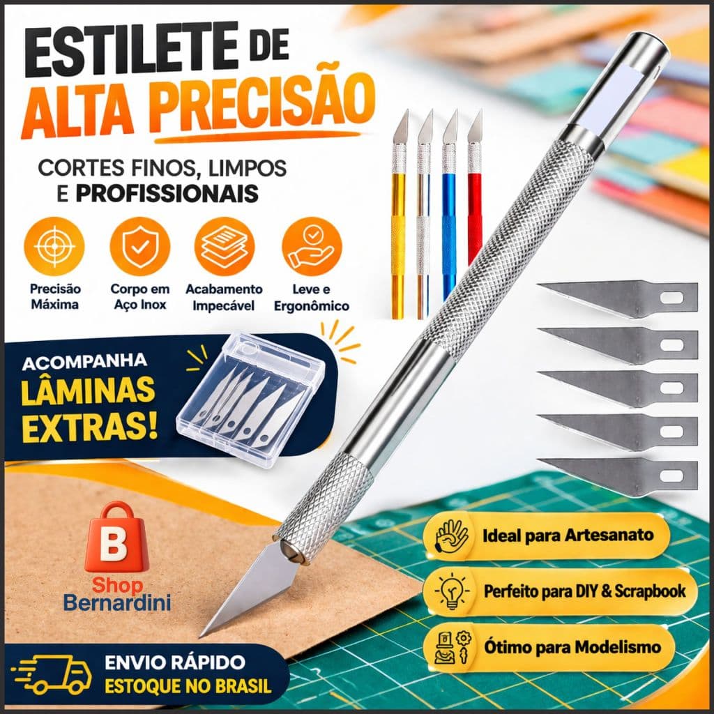 Estilete de Precisão Aço Inox com 6 Lâminas Extra Corte Fino para Artesanato DIY Alta Precisão