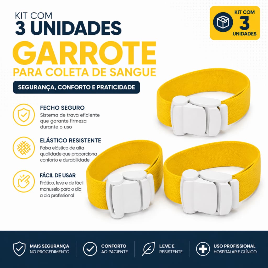 Kit Com 3 Garrotes Procedimentos Coleta Sangue Enfermagem