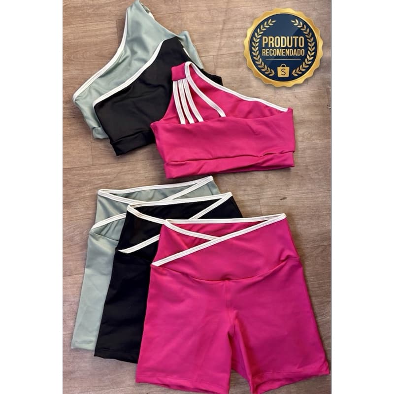 roupa de academia feminina conjunto de Fitness feminino Premium Zero Transparência Top Um Ombro Só e Short Cós Cruzado -