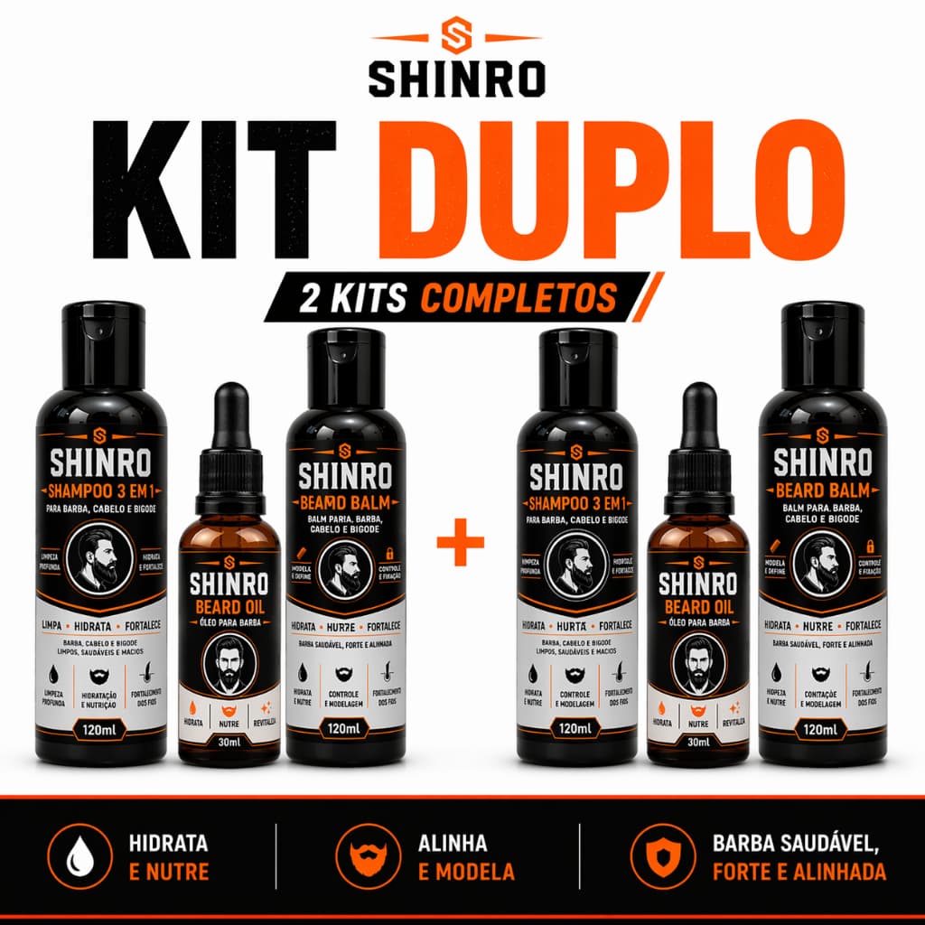 2 Kit  para Barba Shampoo 3 em 1 Balm e Óleo 30ml Uso Diário