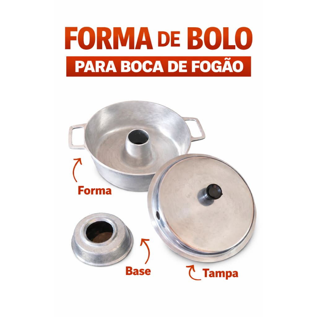 FORMA DE BOLO N 26 DE ALUMINIO COM BASE/SUPORTE PARA BOCA DE FOGÃO   COM TAMPA DE - ASSADEIRA, POLIDA, FUNDIDA,SEM FORNO