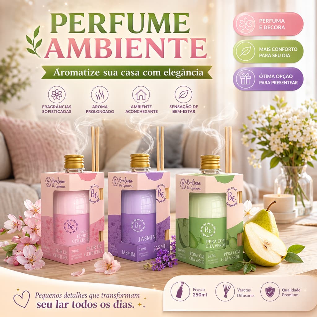 Kit 3 Aromatizador de Ambiente Difusor Cheirinho 250ml Boutique Fragrância Diversas Perfume Essência Aromática