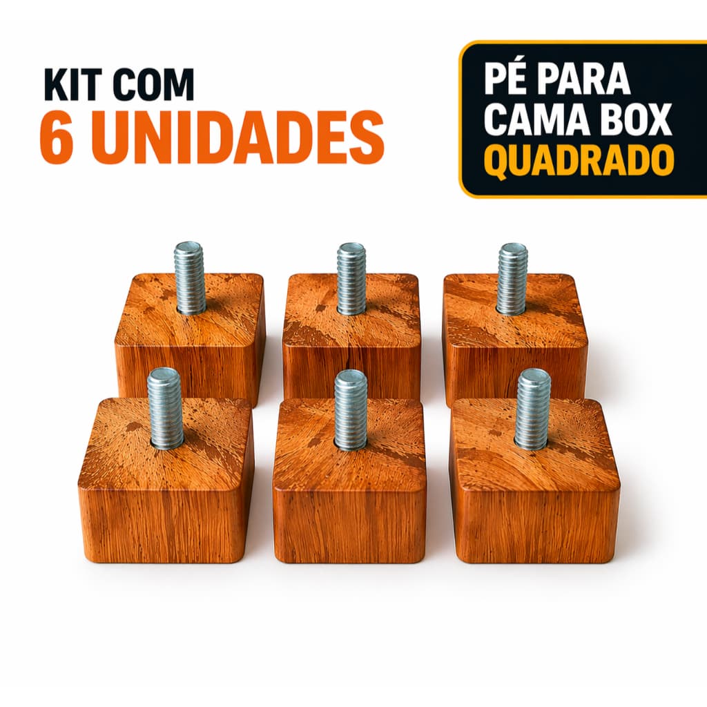 Pé para Cama Box 2cm Madeira Kit 6 Unidades – Base Baixa Firme e Resistente 5/16