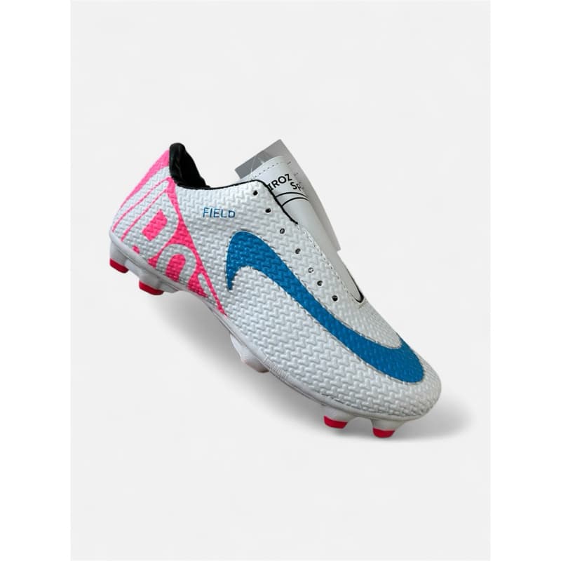 Chuteira Campo Viroz Sport branco rosa cano baixo sola bicolor costurada