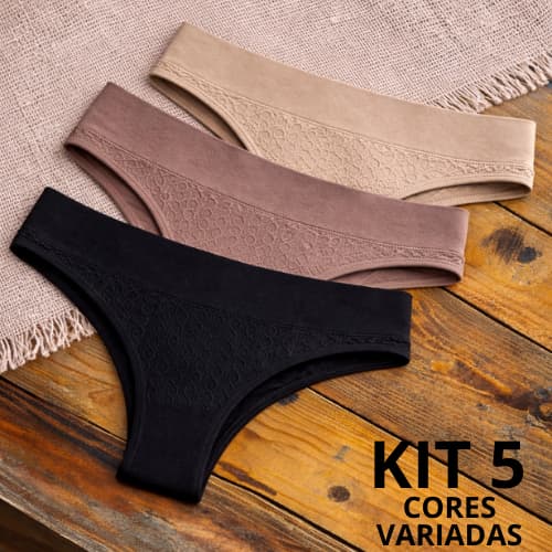 Kit 5 Calcinha Conforto Importada Pala Dupla Cintura Alta 5cm