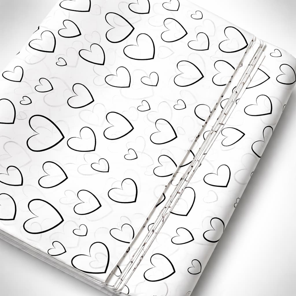100 Folhas Papel De Seda Premium 30x70cm Coração Preto