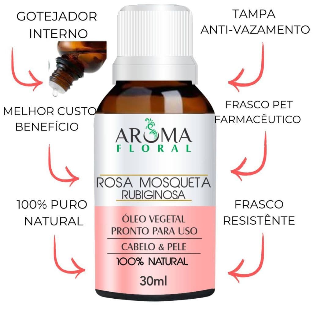 Óleo Vegetal Rosa Mosqueta Rubiginona Prensado a Frio 100% Natural Pronto Para o Uso