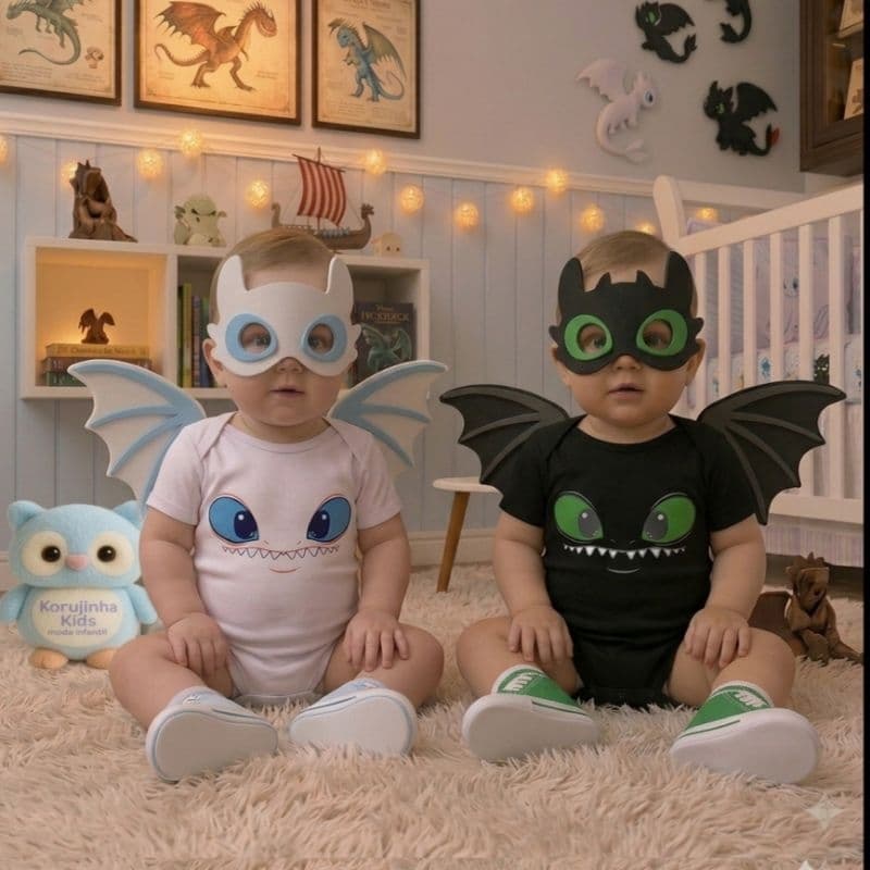 Body Bebê Temático Dragão Banguela Fúria da Luz Fúria da Noite Fantasia Mesversário Ítens Opcionais