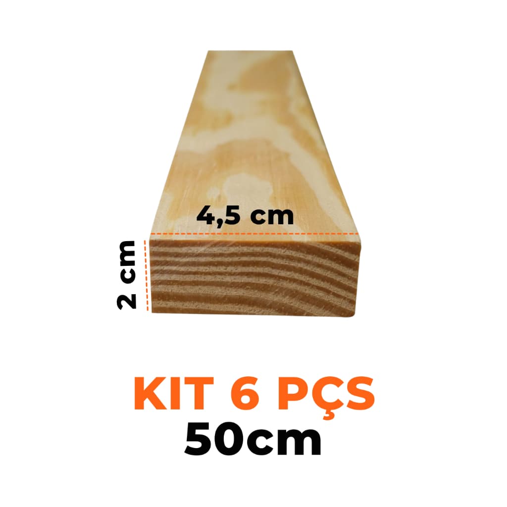 Kit 6 Sarrafos 50cm 4,5x2cm Madeira Pinus Natural Beneficiada Seca Artesanato Reparo DIY Móveis