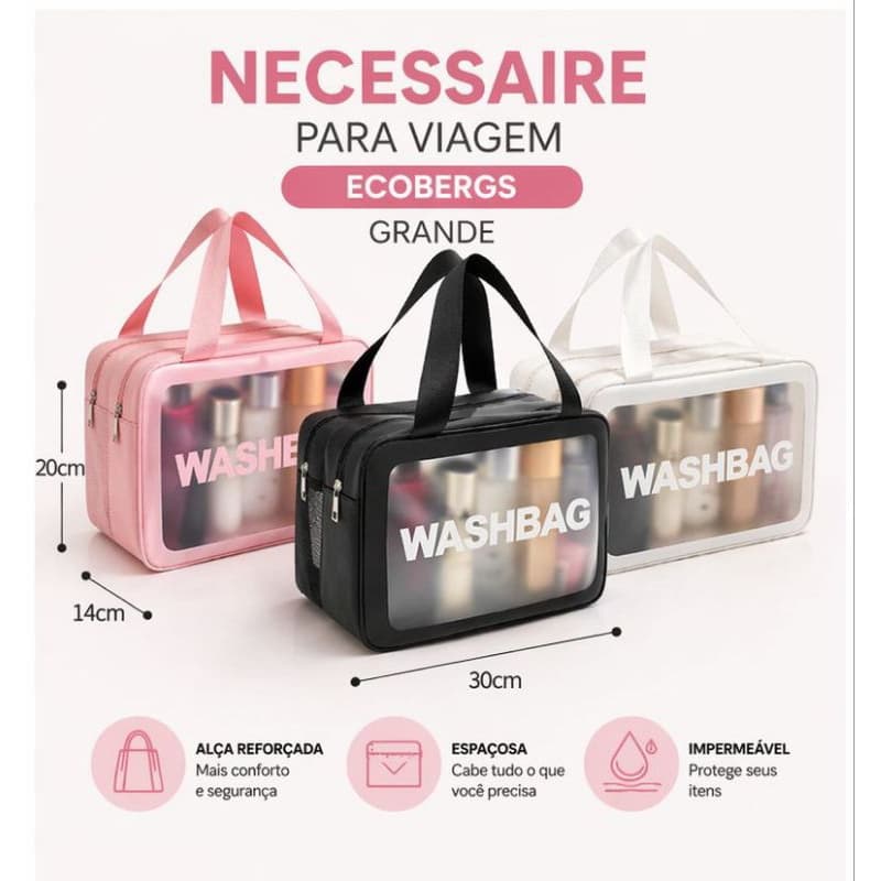 Necessaire para Viagem Ecobergs Grande Impermeável com Alça Reforçada Organizadora Multiuso
