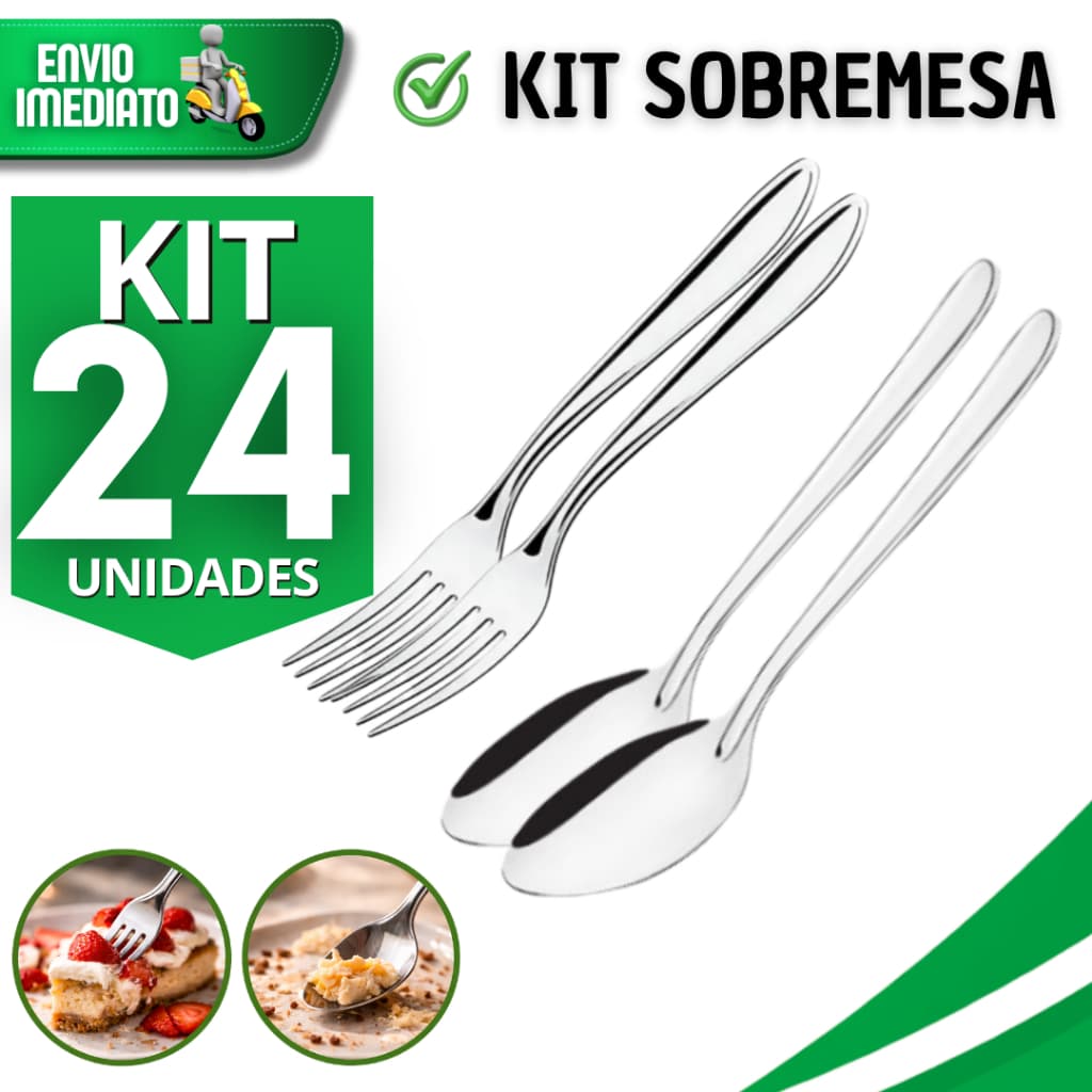 Kit Garfo e Colher de Sobremesa Inox Forte e Durável Multiuso